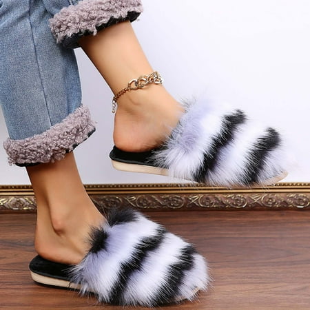 

JNGSA Slippers For Women Moccasin Style Womens House Slippers Autumn Women S Shoes Round Head Fur Flat Bottom Home Women S Slippers Baotou Women S Slippers Woman S Slippers