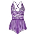 thumbnail image 4 of Levmjia Womens Lace Mesh One Piece Lingerie Set V Neck Sleeveless Ruffle Hem Bodysuit Soft Lightweight Stretchy Plus Size Nightwear Dates, 4 of 4
