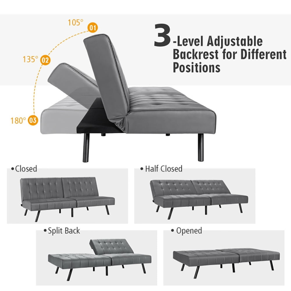 Finihen Folding PU Leather Sofa Couch, Futon Sofa Bed, PU Leather Convertible Folding Couch Sleeper Lounge, for Living Room, Bedroom, Gray Finihen Folding PU Leather Sofa Couch, Futon Sofa Bed, PU Leather Convertible Folding Couch Sleeper Lounge, for Living Room, Bedroom, Gray