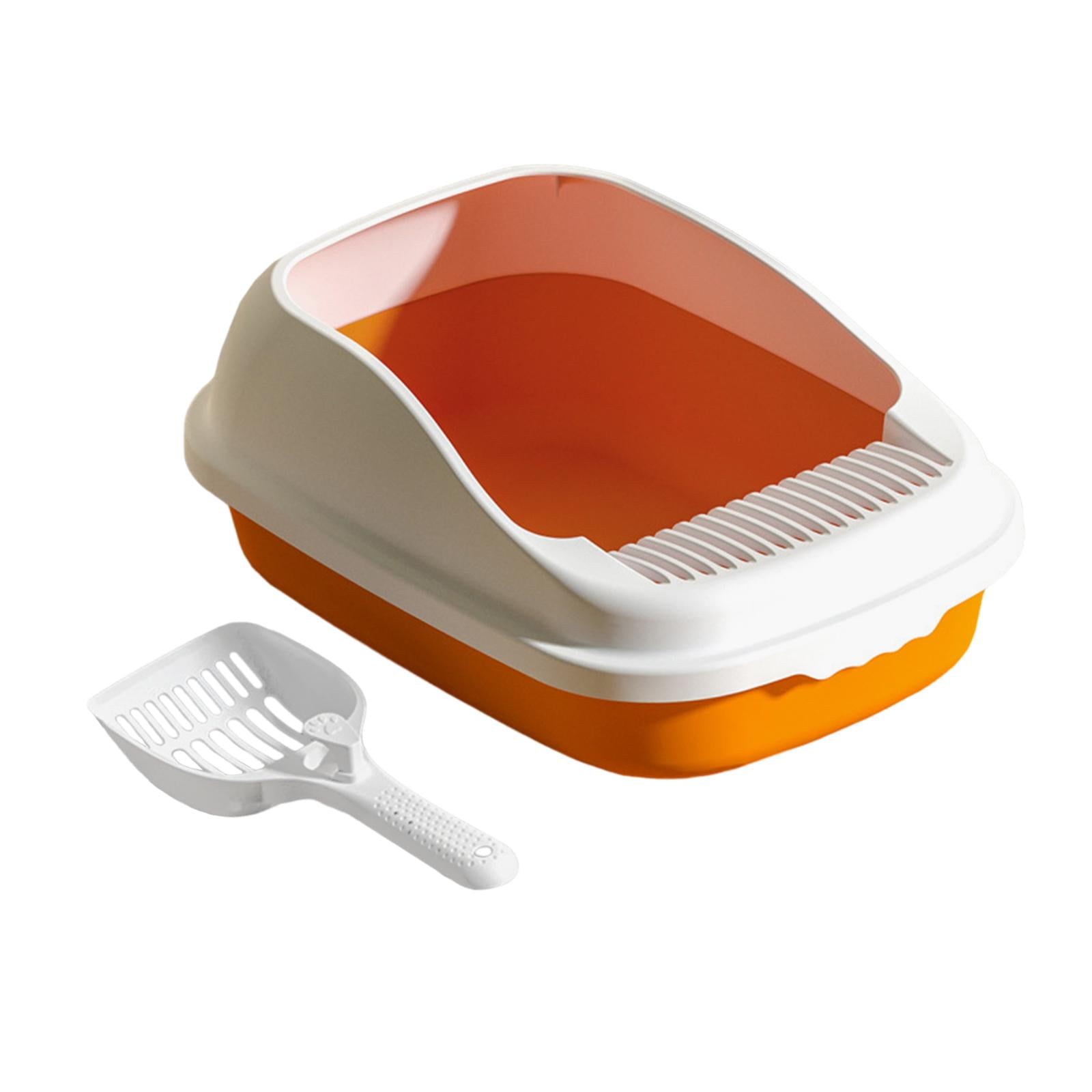 Bvdfgk Cat Litter Box Litter Tray Semi Enclosed Leakproof Removable Base for Small Pets Orange