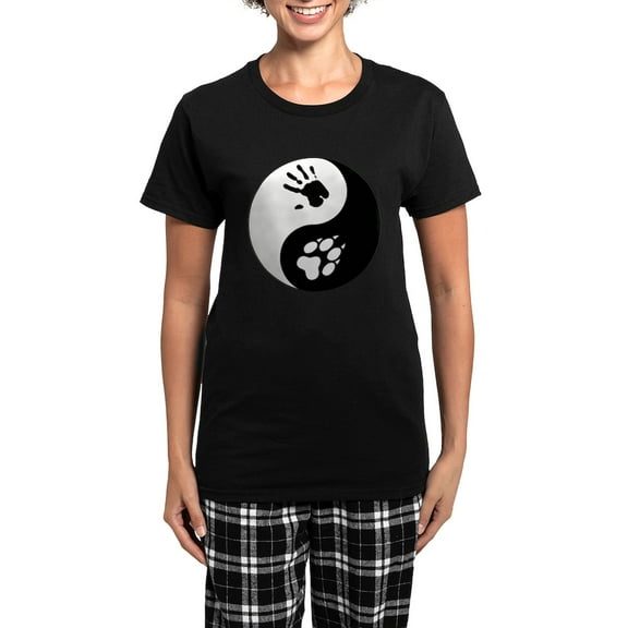 CafePress - Wolf Therian Ying Yang Women's Dark Pajamas - Women's Short Sleeve Print T-Shirt and Pants Dark Cotton Pajama Set