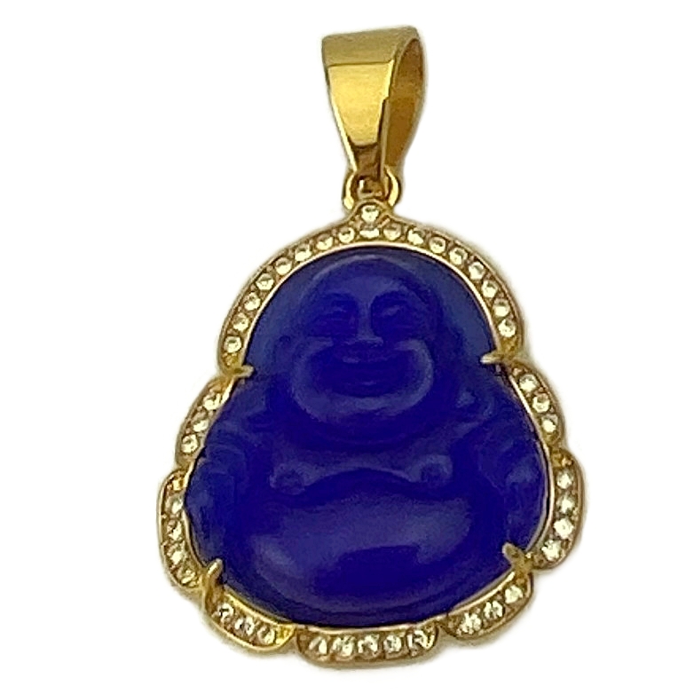 Bling Cartel Dark Blue Buddha Resin Pendant Gold Finish