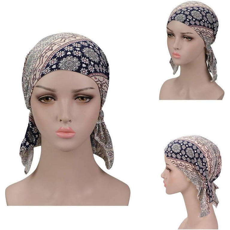 Pre Tied Chemo Head Scarf Pack of 3, Beanie Skull Cover Cap  display picture 3
