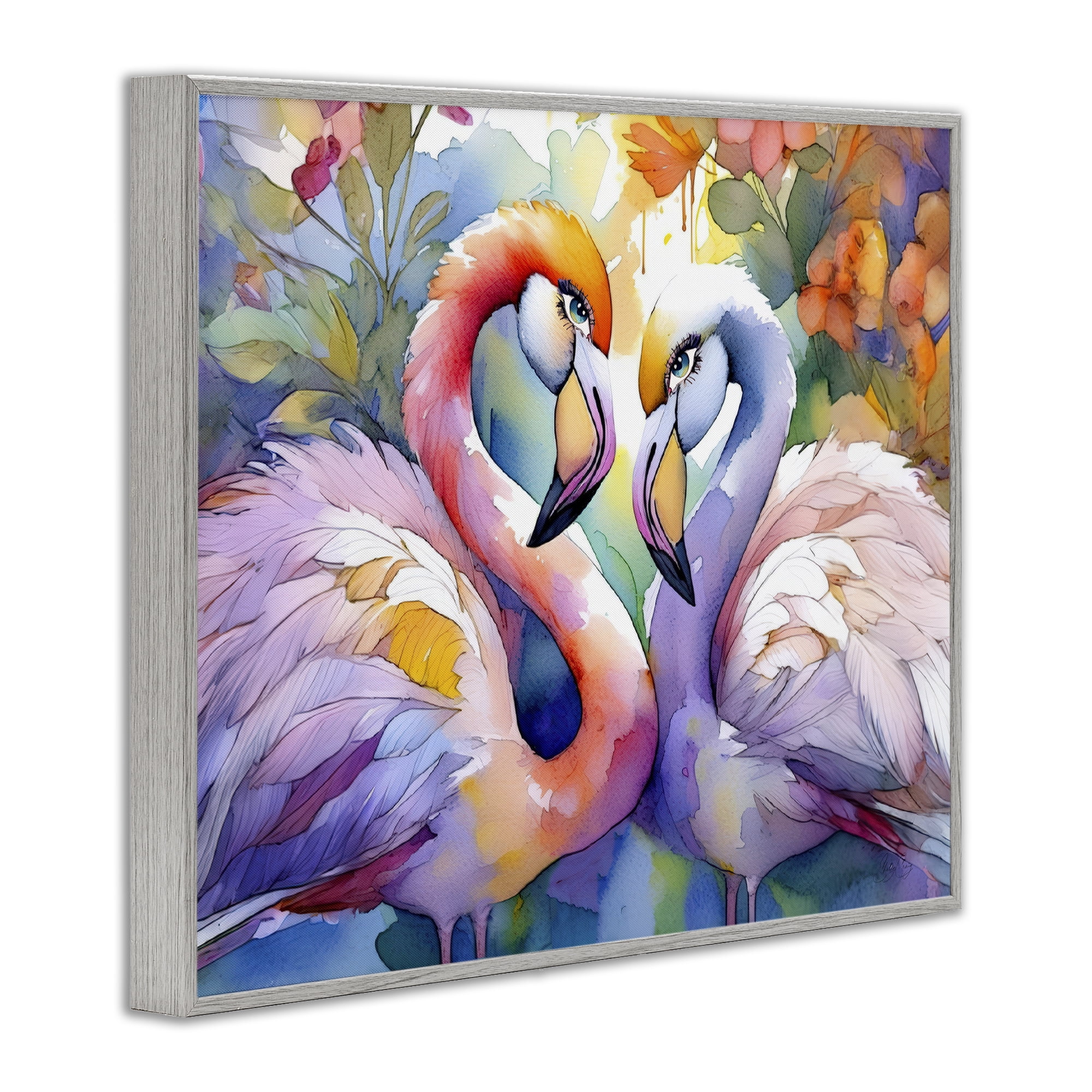 Stupell Industries Flamingo Love Pair Gray Framed Giclee Art, design by Shelly Craig