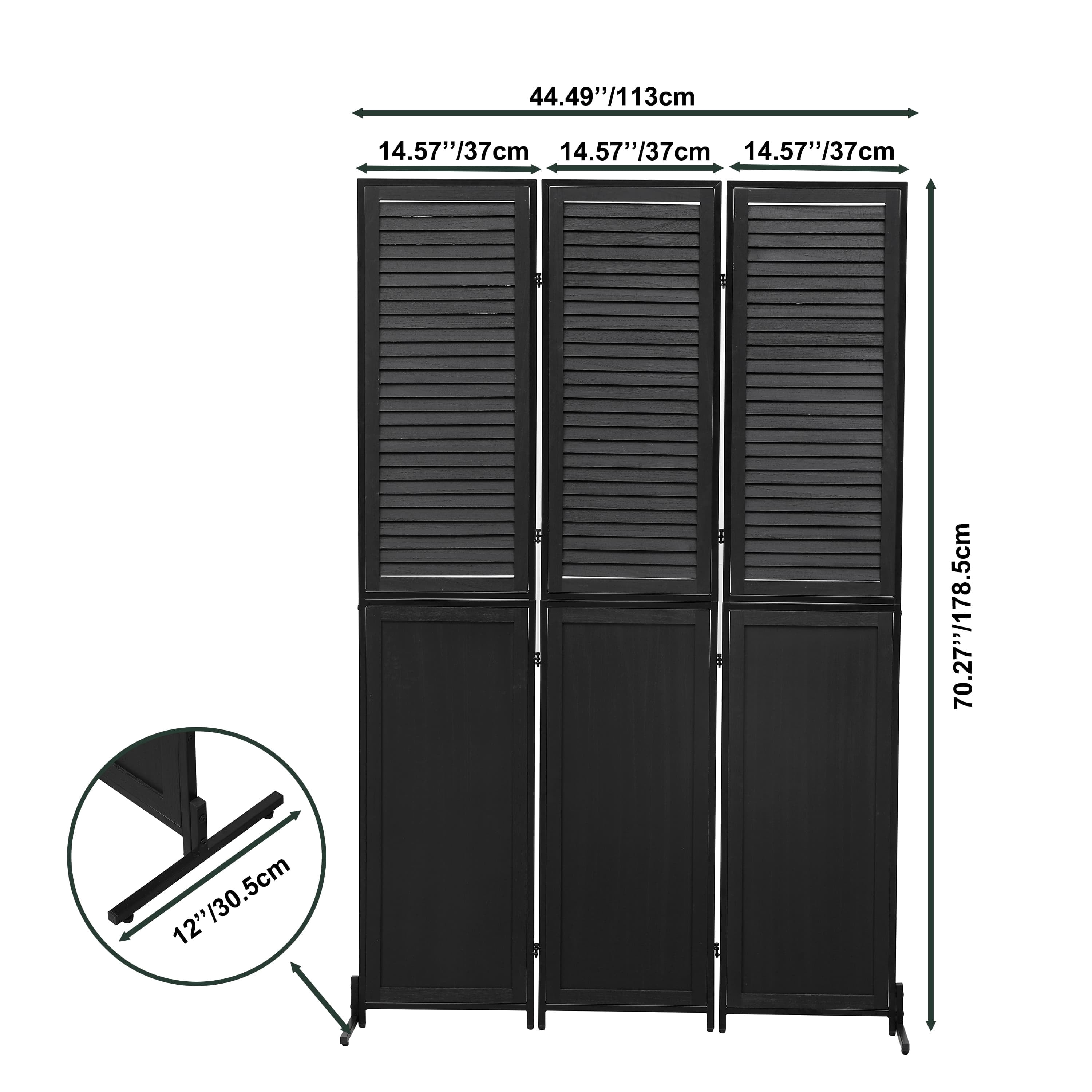 MAYEERTY 3 Panel Room Divider 6Ft Wood Folding Privacy Screen Black Free Standing Wall Separator Room Divider