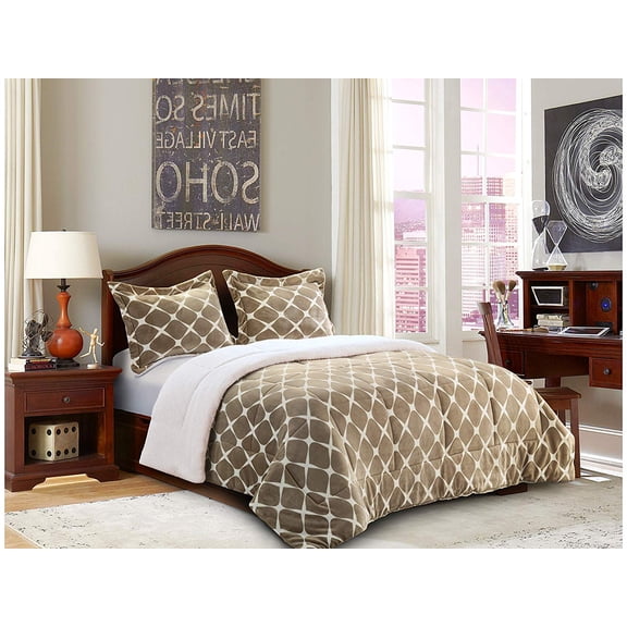 Elegant Comfort 1500 Thread Count Solid Print 3 Piece Sherpa Comforter Twin, Mocha