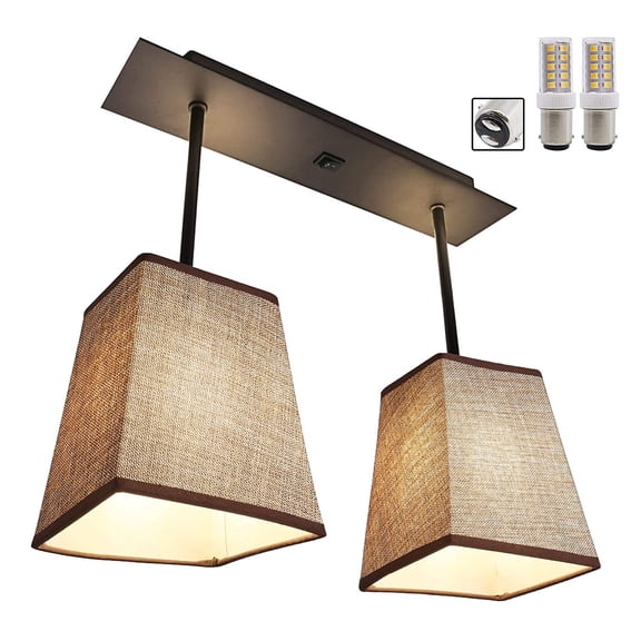 Facon Decorative Fabric RV Light Fixture with On&Off Switch, LED Pendent Dining-Room Lamp with 2 LED Lights, Oil Rubbed Bronze Finished, 12V DC Interior Light for RV Motorhome Camper Trailer
