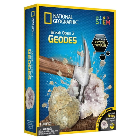 Nat Geo Break Open 2 Geodes Science Kit for Child 8 Years and up, Includes Goggles