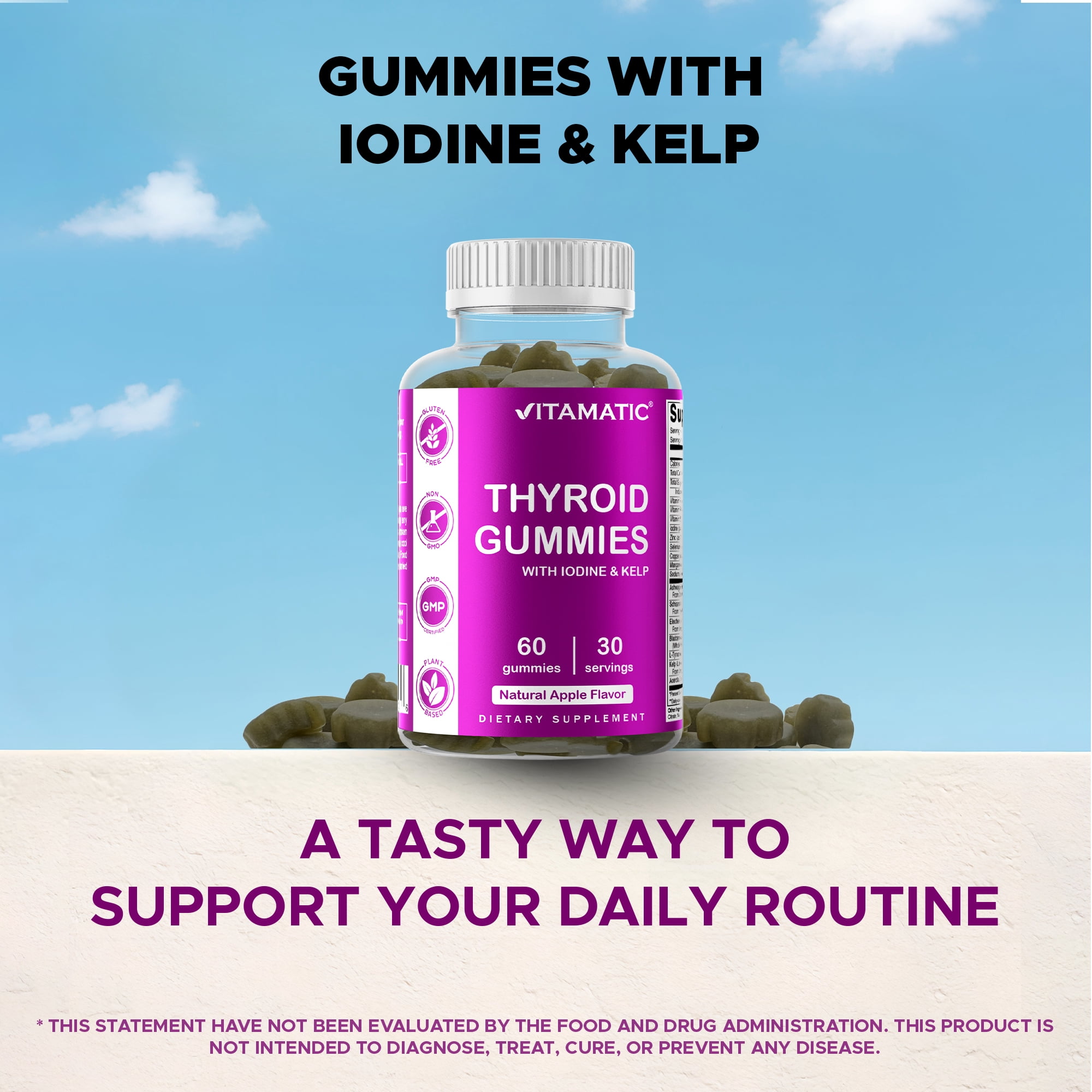 2 Pack Vitamatic Vegan Thyroid Support Gummies with Iodine & Kelp - 60 Count  Plant Based