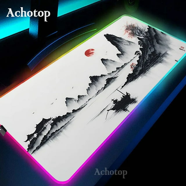 Black And White RGB Laptop Gamer Mousepad Gaming Mouse Pad Mountain Serenity Large Rug Keyboard 100x50 LED Desk Mat With Backlit