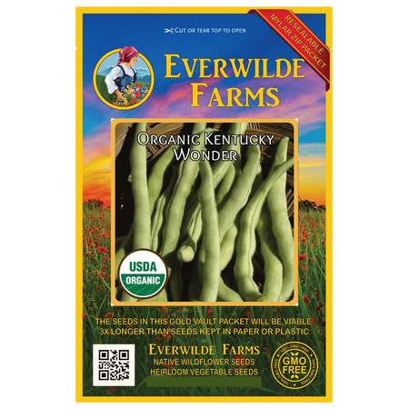 Everwilde Farms - 80 Organic Kentucky Wonder Pole Bean Seeds - Gold Vault Jumbo Bulk Seed