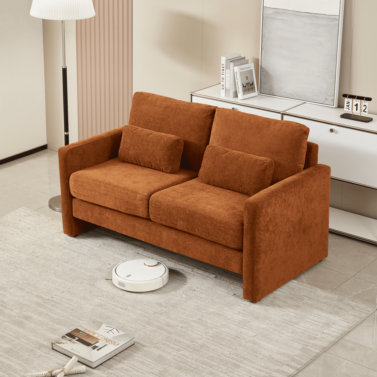 Gewnee 58.66'' Modern LoveSeat, 2-seat Chenille sofa Mid Century for Living Room and Small Spaces,