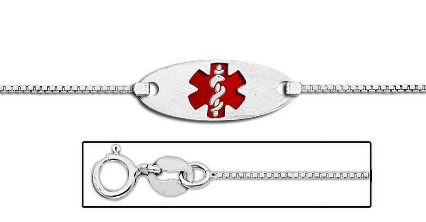 14K White Gold Medical ID Anklet with Enamel - 10 Inch