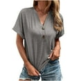 thumbnail image 2 of Aloohaidyvio Tops for Women,Womens Fashion Summer V Neck Leisure Short Sleeve Buttons Solid Tops, 2 of 6