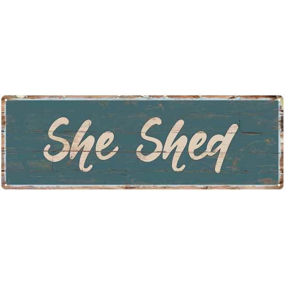 She Shed Beach Style Wood Look Sign Gift Green 8x24 Metal Decor 108240086015