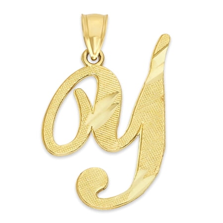 Golden Fire Solid 14k Gold Cursive Initial Pendant - Personalized Jewelry Gifts for Women