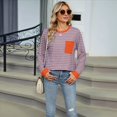 thumbnail image 4 of Camisas de Larga para Mujer, Cuello Redondo A Rayas, Corte Holgado, Camiseta de Bloques de Color Otoño 2025 con Bolsillo Rosa y S, 4 of 10
