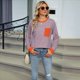 thumbnail image 4 of Camisas de Larga para Mujer, Cuello Redondo A Rayas, Corte Holgado, Camiseta de Bloques de Color Otoño 2025 con Bolsillo Rosa y XL, 4 of 10