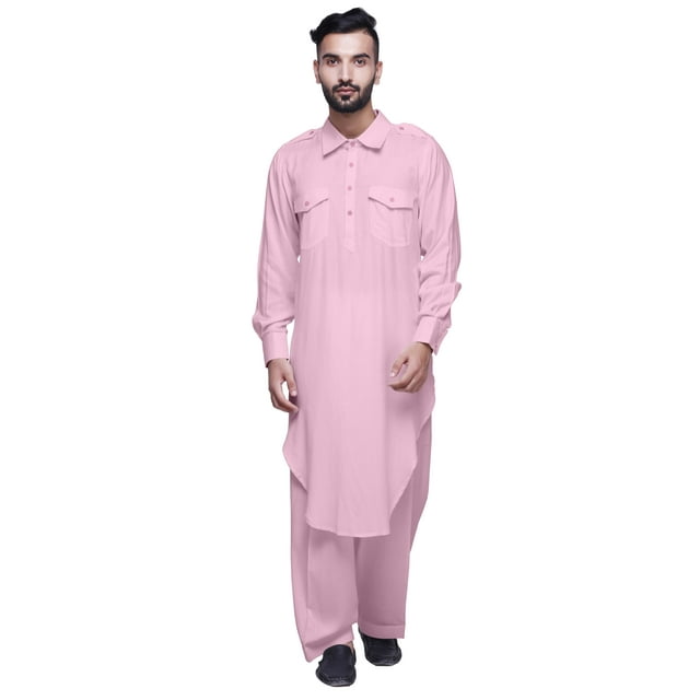 Atasi Kurta Pyjama Pathani à Col Classique pour Garçons Chemise en Rayonne à Poche avant