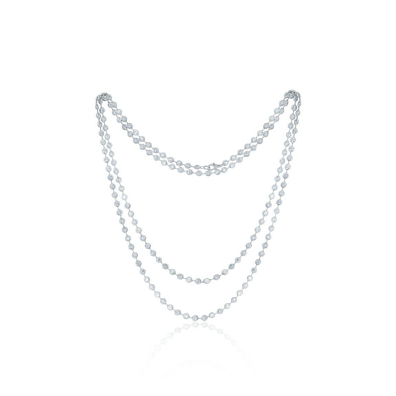 Diana M Custom 18 K White Gold, 55" Bezel Set Diamond Necklace Featuring 2 Layers Of 49.50 Cts Round Diamonds 166 Stones 0.30 Each Fg Color Si Clarity. Excellent Cut.