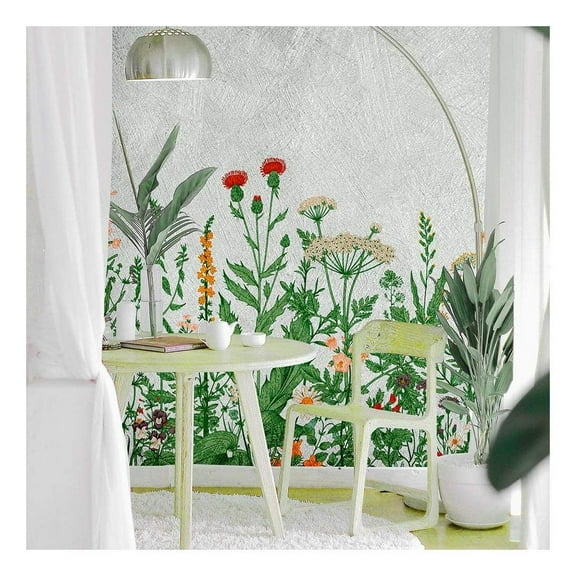 wall26 - Large Wall Mural - Various Flowers on Grey Textured Background | Self-Adhesive Vinyl Wallpaper/Removable Modern Wall Decor - 66x96 inches