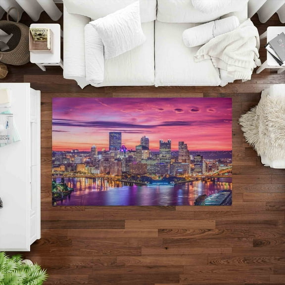 Pittsburgh City at Night Rugs, City at Night Rugs, Pittsburgh Rug, View Rugs, Gift For Her, Non-Slip Carpet, Soft Rug, Large Rug, 1.7'x2.3' - 50x70 cm