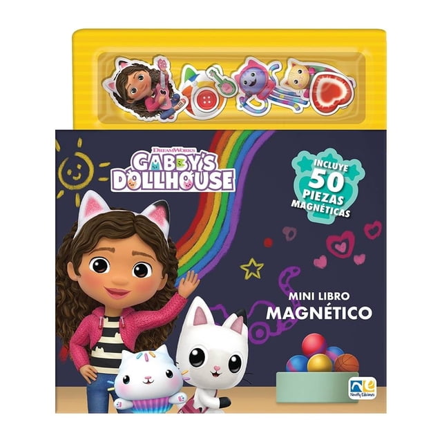 Mini Libro Magnético Gabby´s Doillhouse Novelty Ediciones Varios Autores con cubierta resistente y páginas magnéticas que incluyen 50 piezas para lectura interactiva y estimulación creativa, permitiendo a los niños crear diferentes aventuras con personajes y objetos magnéticos de Gabby´s Dollhouse.