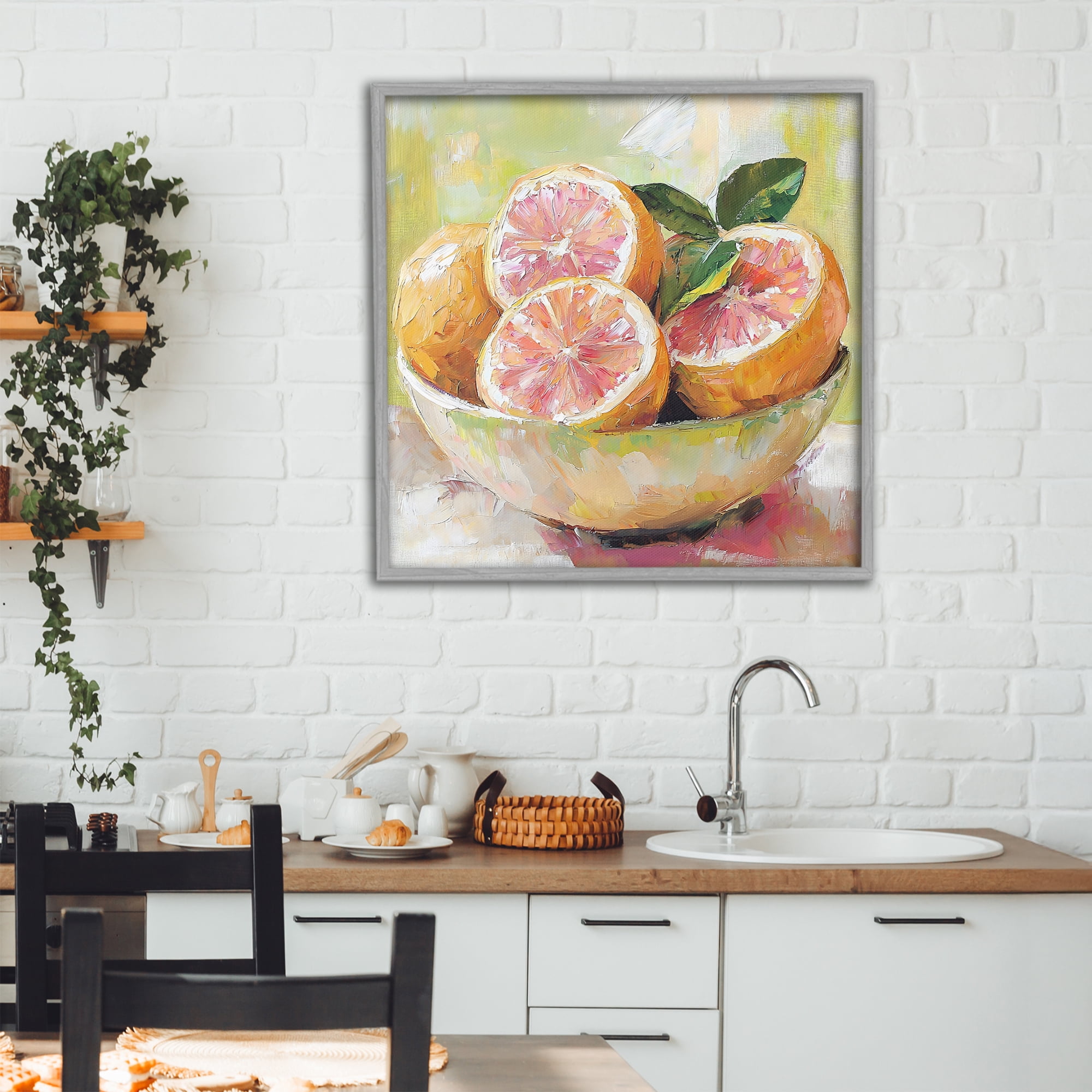 Stupell Industries Bold Grapefruit in Ceramic Bowl Gray Framed Giclee Art, design by Riley B