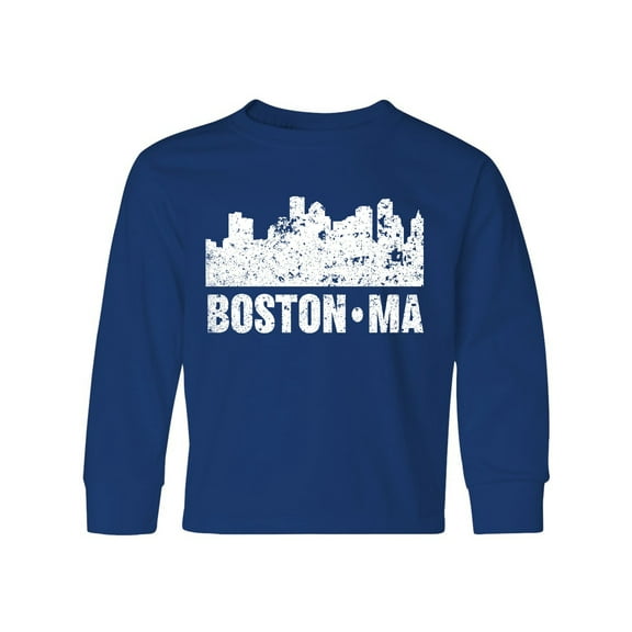 Inktastic Boston Massachusetts City Skyline with Grunge Long Sleeve Youth T-Shirt