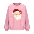 thumbnail image 4 of Aboser Christmas Sweatshirt for Women Comfort Waffle Knit Sweaters Funny Pink Xmas Santa Claus Print Shirts Crewneck Long Sleeve Shirt Top Holiday Party Pullover Sweater Tops Pink L, 4 of 7