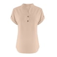 thumbnail image 4 of Tunic Tops Women Cotton Linen Casual Short Sleeve 1/4 Button Henley V Neck Shirts Loose Fit Summer Beach Vacation Blouse Beige M, 4 of 6