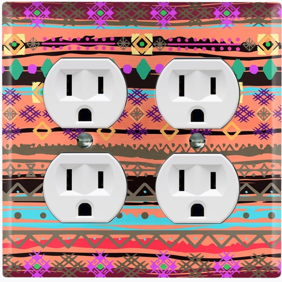 Metal Light Switch Plate Cover Colorful Ethnic Aztec Tribal Art Pattern SFR062