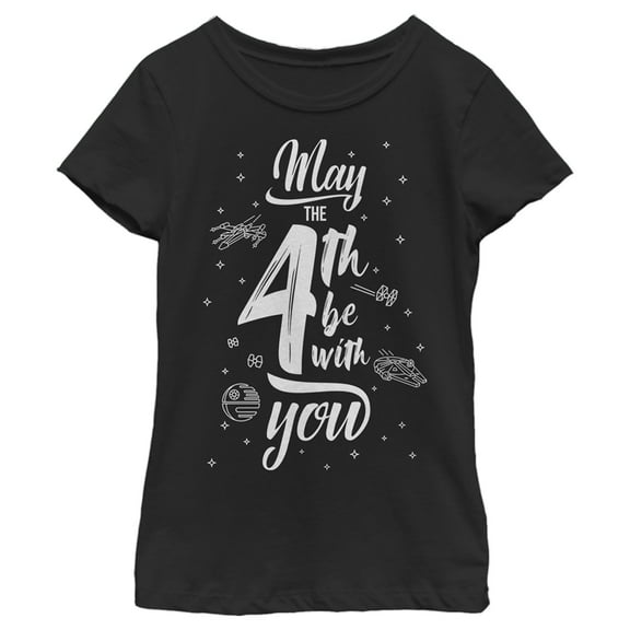 Girl's Star Wars May the Fourth Starry Icons Graphic Tee Black Medium