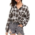 thumbnail image 1 of FOCUSNORM Chemise-Veste pour Femmes Juniors, Chemisier à Carreaux pour Adultes à Col Rabattu à Manches Longues, 1 of 5