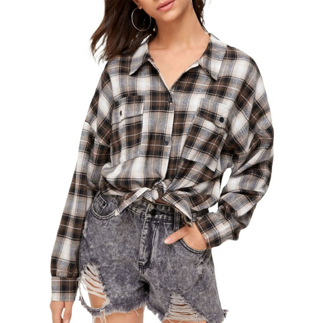 Faithtur Chemise Femme Adulte à Carreaux Col Rabattu Manches Longues Blouse