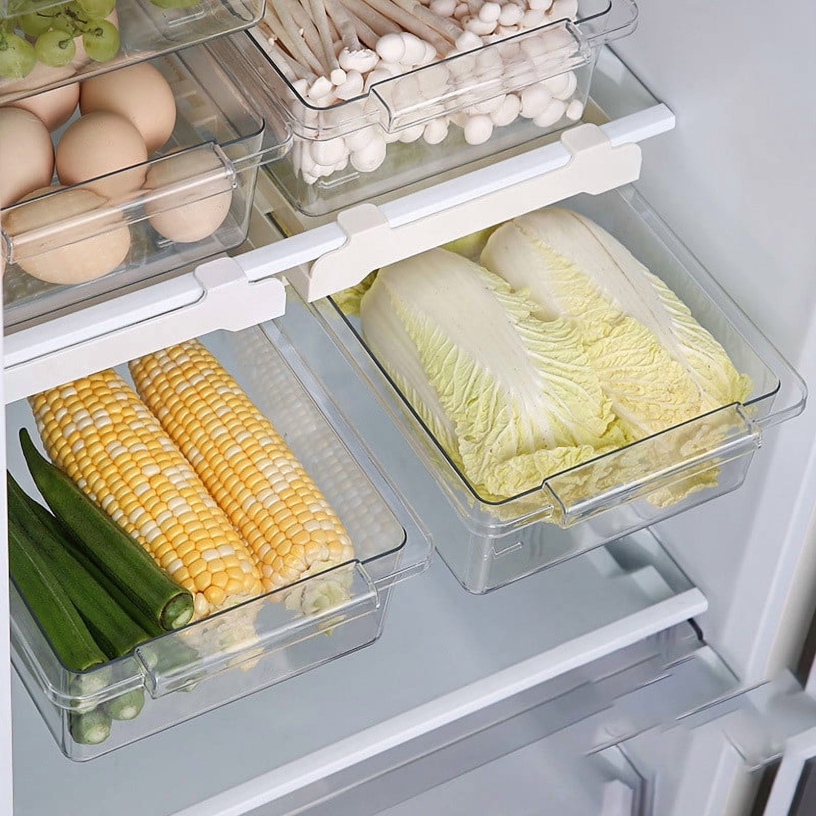 Fridge Storage Box, Kitchen Shelf Organizer, Transparent Cupboard Storage Basket Rack for Maximizing Space, Keeping Food Fresh and Organized