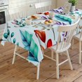 thumbnail image 4 of Spring Leaves Rectangle Tablecloth, Watercolor Leaf Botanical Nature Light Blue Waterproof & StainResistant Tablecloth, Washable Oil-proof Table Cover for Dining/Party/Wedding/Buffet 54x108 In, 4 of 9