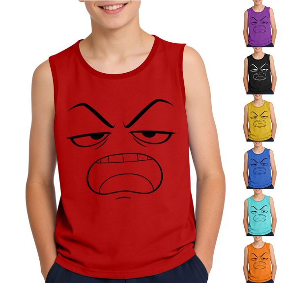 SGFCWSX Boys Summer Tank Tops Sleeveless Print Relaxed Fit Crew Neck Beach Outdoor Daily Wear Shirts for Kids Red Size 8 Years