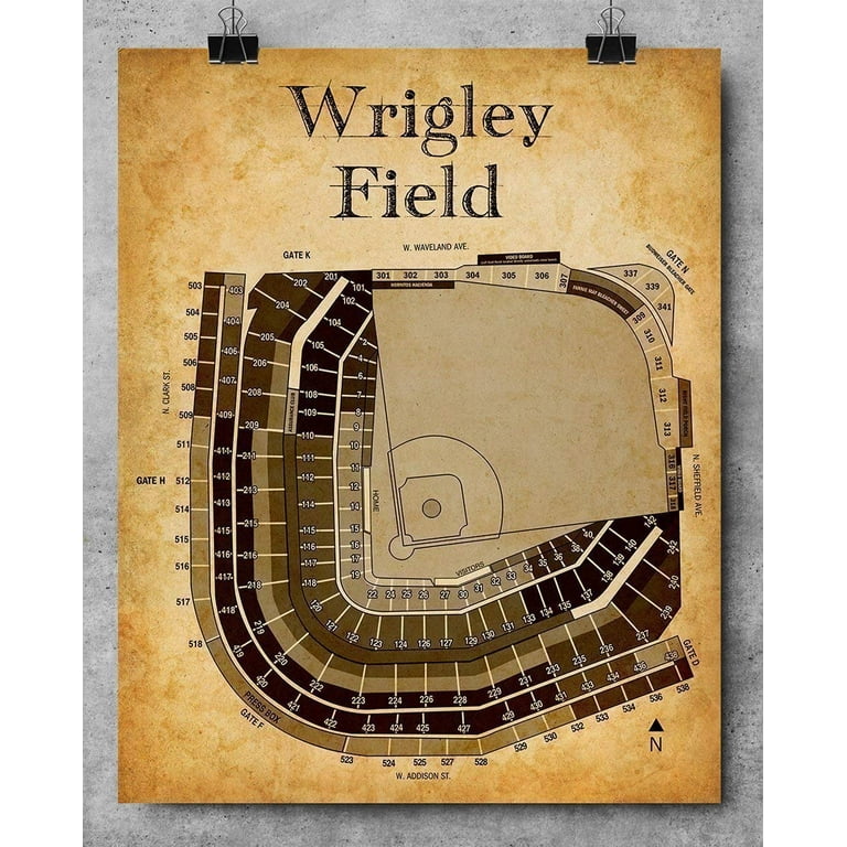 Wrigley Field Baseball Seating Chart Art Print - 11x14 Unframed Art Print -  Great Sports Bar Decor and Gift for Baseball Fans 