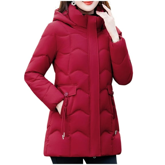 PiGOGI Women's Winter Jacket Fashion Winter Coat Fall Outerwear Red XL