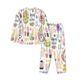 thumbnail image 2 of Kll Spring Hand Drawn Flowers Birds Print Women'S Long Sleeve Pajamas With Pants Sleepwear Loungewear 2 Set-Xx-Large, 2 of 9