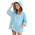 thumbnail image 2 of LOINRODI Girls Zip Up Hooded Jacket 3/4 Sleeve Loose Pocket Solid Color Casual Kids Outerwear Light Blue 5-6 Years, 2 of 6
