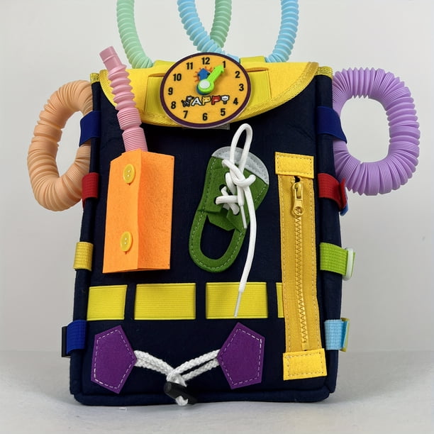 Develop Fine Motor Skills & Basic Life Skills With Busy Board Toddler Backpack - Learn To Tie Shoes & More - Ideal Gift For 12 Months!