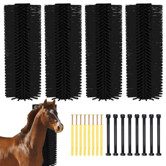 4 Pcs Extra Large Scratching Brushes, Flexible Grooming Kit for Cow, Horse, Sheep for Farm Use (Black)