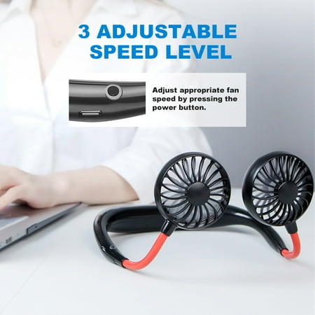 

Homitt Portable Sports Fan Handheld Neckband Fan with USB Rechargeable Charging 3 Speed Adjustable Wearable for Home Office Traveling Blue