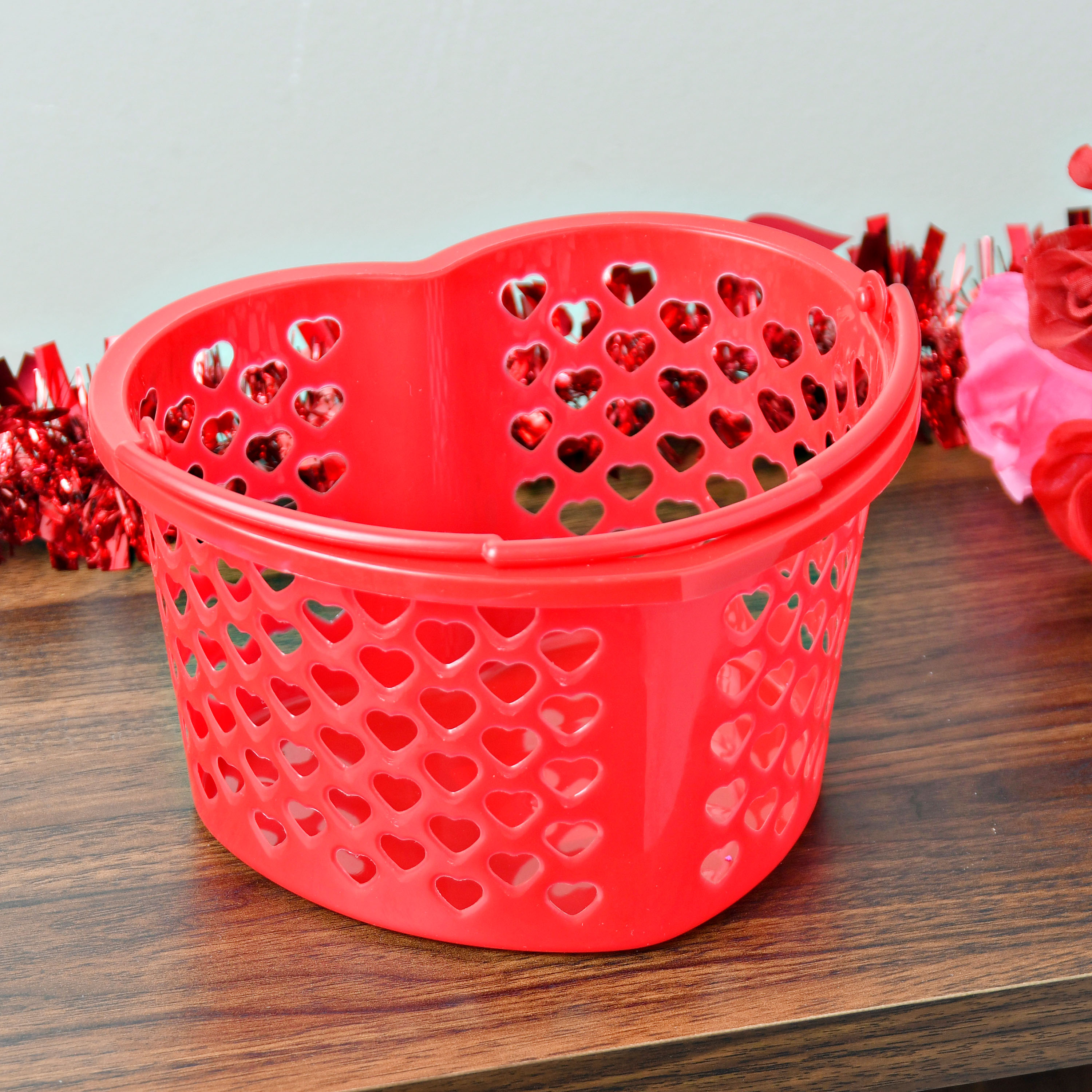 Way to Celebrate Valentine's Day Heart Basket, Red