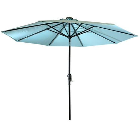 Sun Ray - 9' Round Solar Lighted Umbrella - Taupe