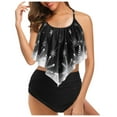 thumbnail image 2 of Women Vintage Swimsuit Two Piece Retro Halter Ruched High Waist Print Bikini Set Snowflake Print Overlay Christmas Tankini Swimsuit, 2 of 6