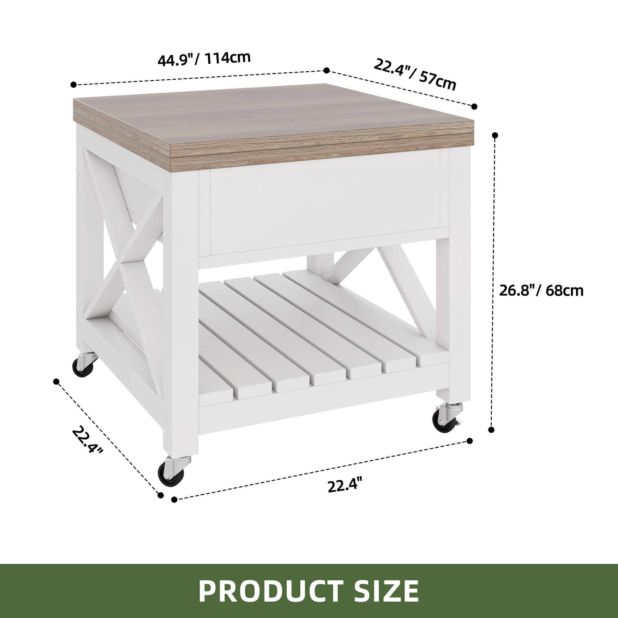 Uforic Square Dining Table Lift Top Coffee Table with Wheels, Square Dining Table, Oak