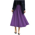 thumbnail image 4 of Rciityk Skirts for Women Solid Color Elastic High Waist Flowy Maxi Skirt Summer Boho A-Line Ankle-Length Beach Vacation Skirt, 4 of 6